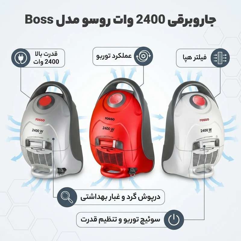 جارو برقی روسو مدل BOSS ظرفیت ۲۴۰۰ وات